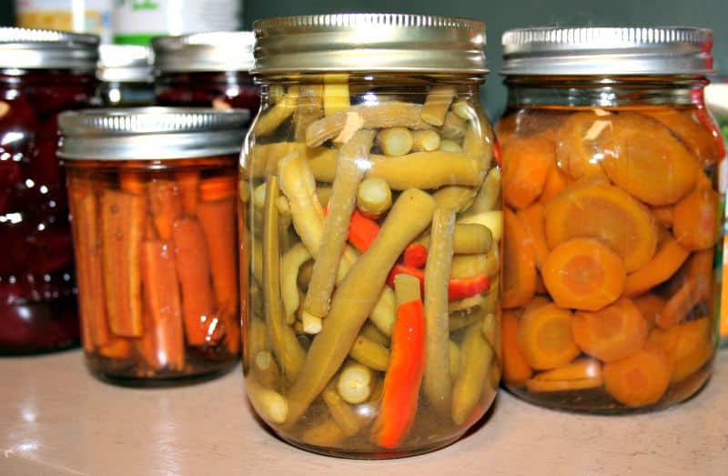 Spiced pickled carrots, dilled green bean salad, carrot coins in my pantry.
