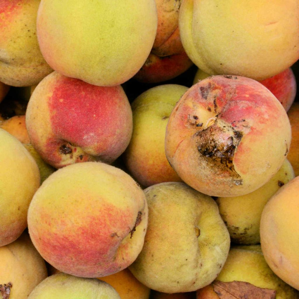 peaches with sticky patches that indicate oriental fruit moth infestation