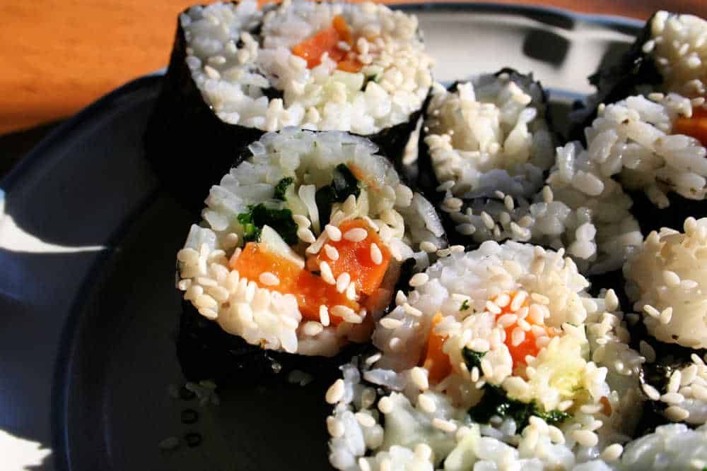 Sushi made from sweet potatoes.