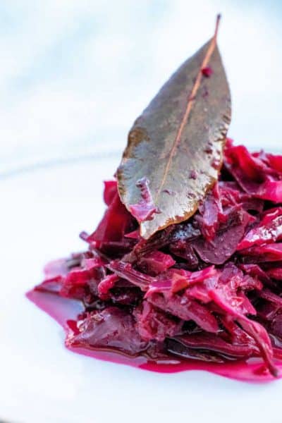 photo of red cabbage on white plate