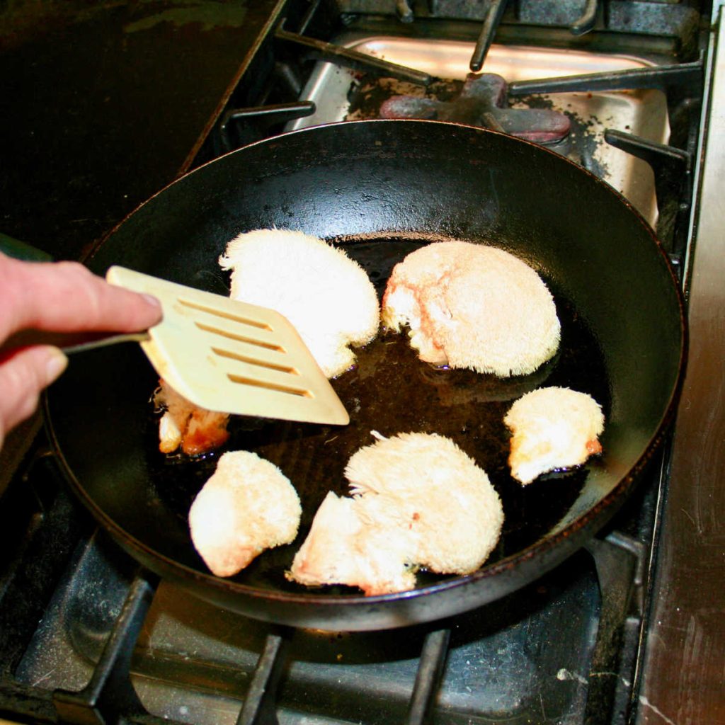 frying lion's mane mushrooms