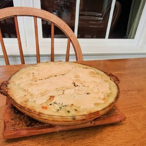 chicken pot pie cooling on the kitchen table