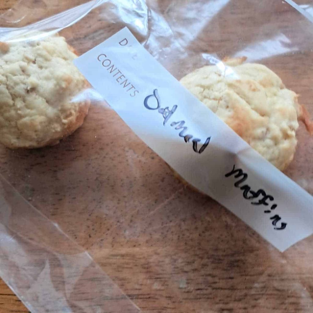 oatmeal muffins ready for the freezer in a bag